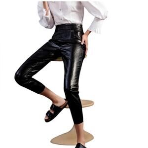 Zara Black Faux Leather Croc Pants, size M